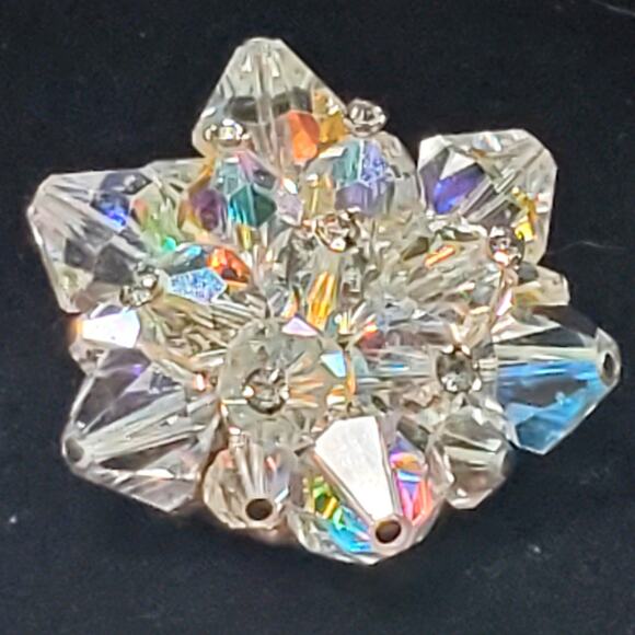 Antique 1930s Aurora Borealis Crystal Cluster Atomic Brooch Vtg Unsigned 1.5" - Picture 2 of 8